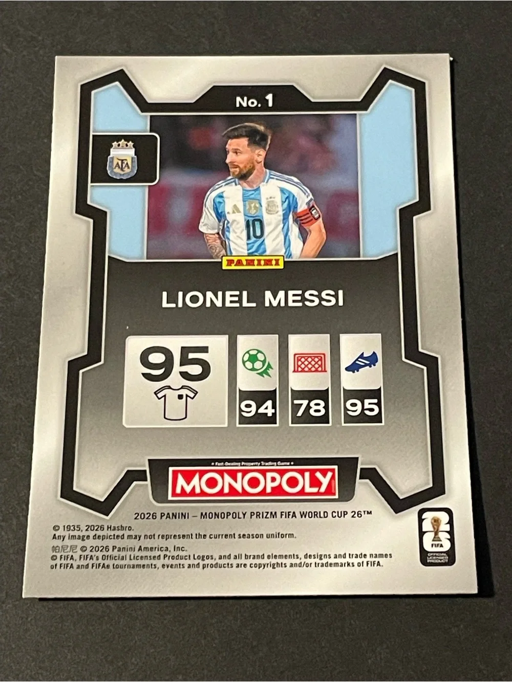 2026 Prizm Monopoly FIFA World Cup Lionel Messi Argentina Base Card